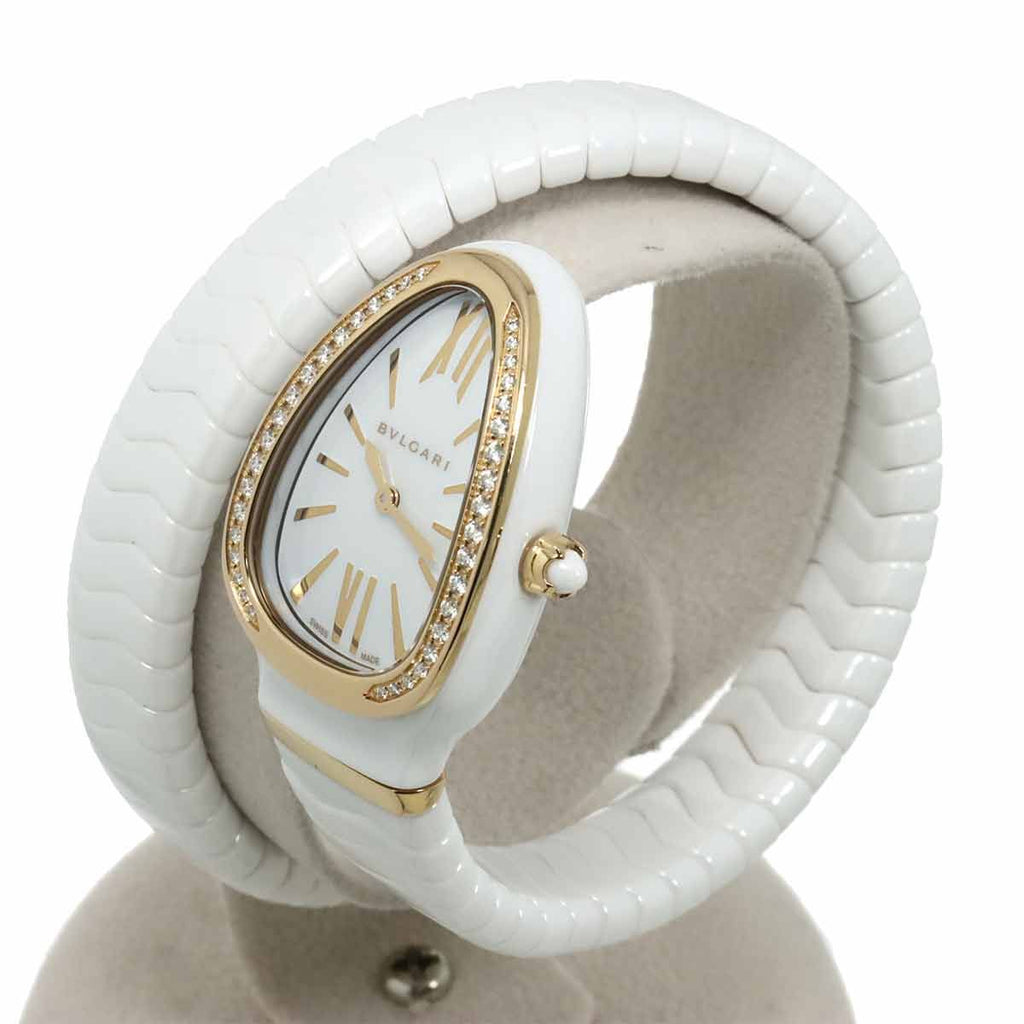 Bvlgari Serpenti Watch Diamond Bezel White Ceramic 18k Pink Gold — view 3