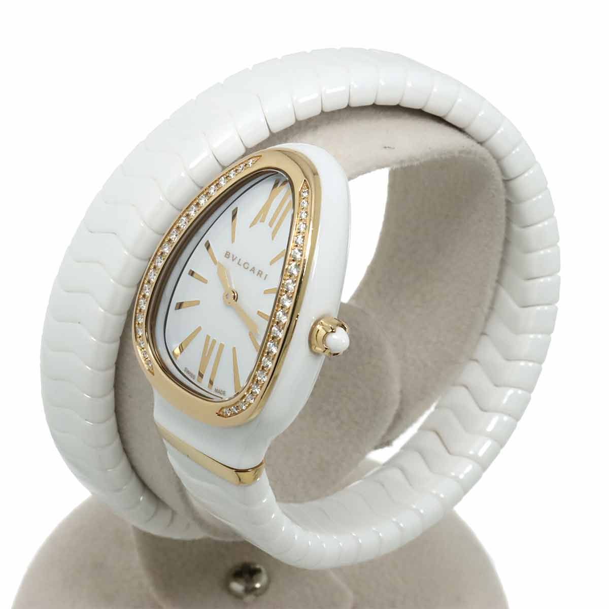 Bvlgari Serpenti Watch Diamond Bezel White Ceramic 18k Pink Gold — view 3