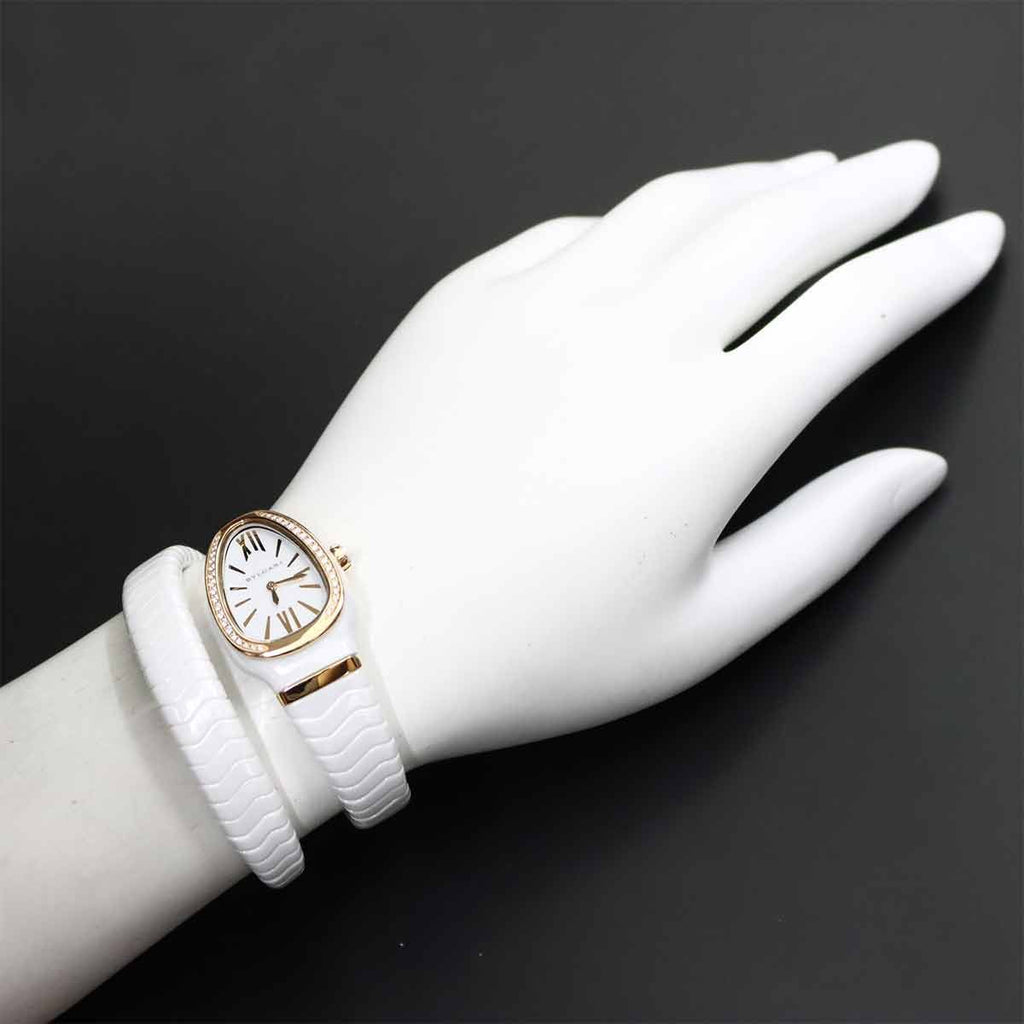 Bvlgari Serpenti Watch Diamond Bezel White Ceramic 18k Pink Gold — view 4
