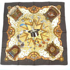 Hermes Carre 90 la Magie Magic Rabbit Pigeon Clown Silk Brown Scarf
