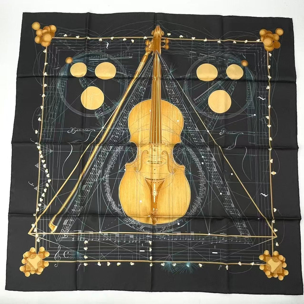 Hermes Scarf Silk Carre 90 Music Played by Spheres la Musique Des Black