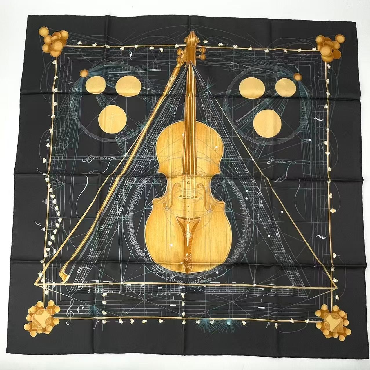 Hermes Scarf Silk Carre 90 Music Played by Spheres la Musique Des Black