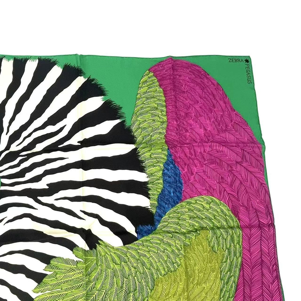 Hermes Carre 90 Zebra Pegasus Scarf Silk Green — view 5