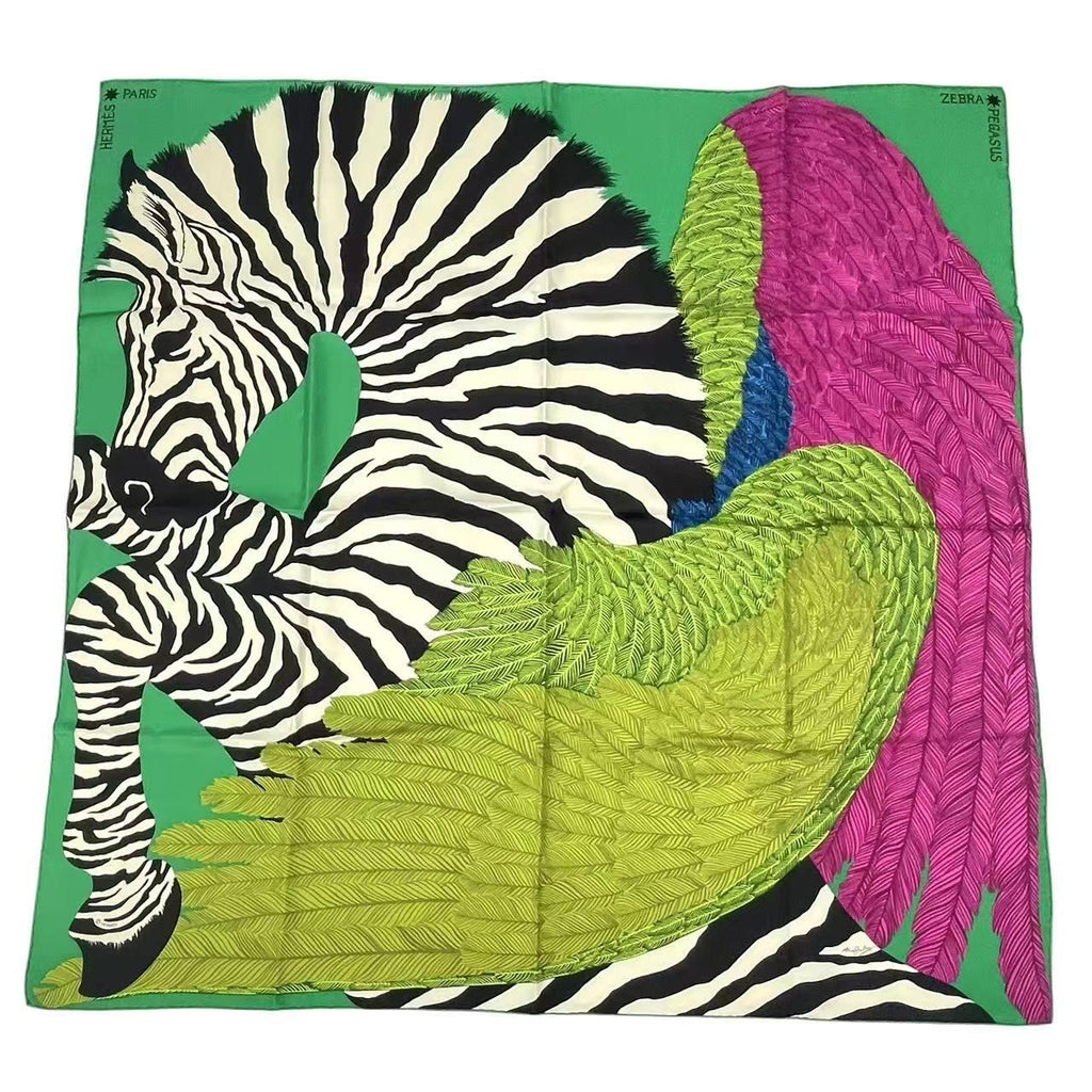 Hermes Carre 90 Zebra Pegasus Scarf Silk Green