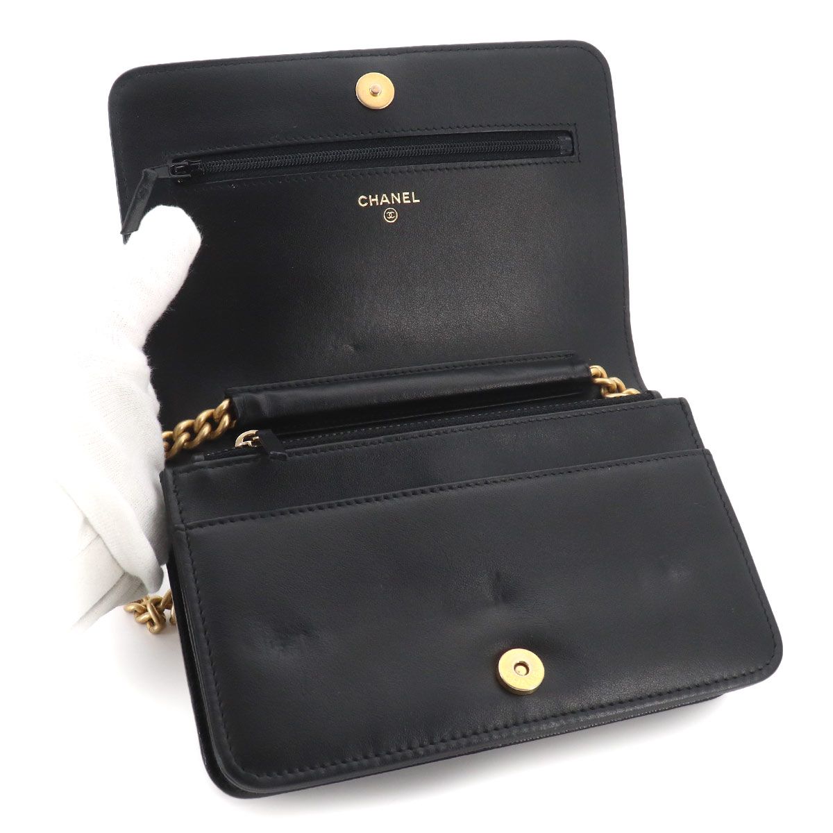 Chanel Boy Chain Wallet Caviar Leather Black — view 6