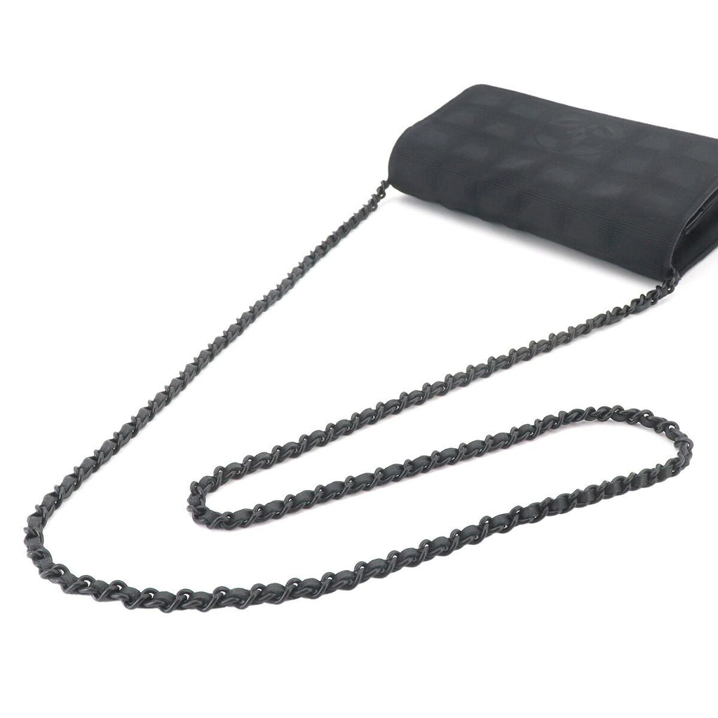 Chanel New Travel Line Chain Wallet Nylon Jacquard Leather Black — view 6