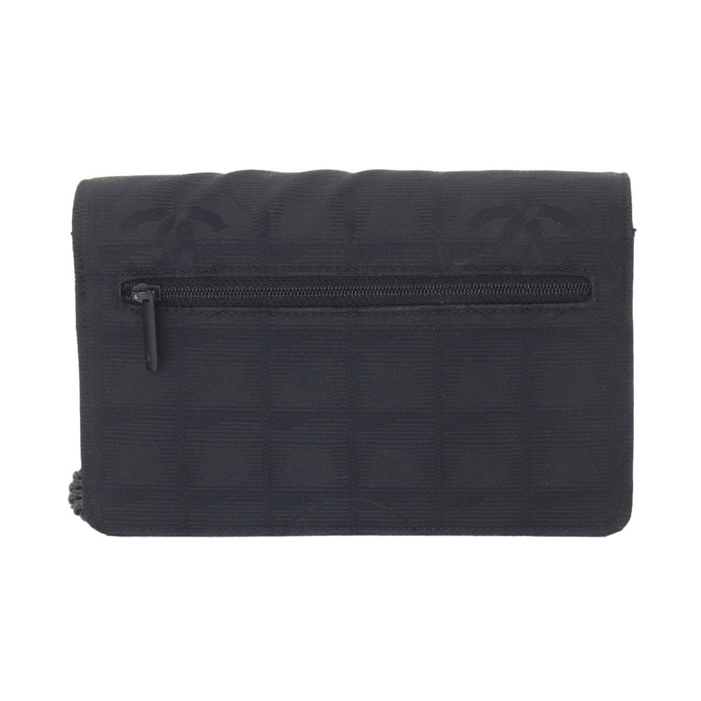 Chanel New Travel Line Chain Wallet Nylon Jacquard Leather Black — view 3