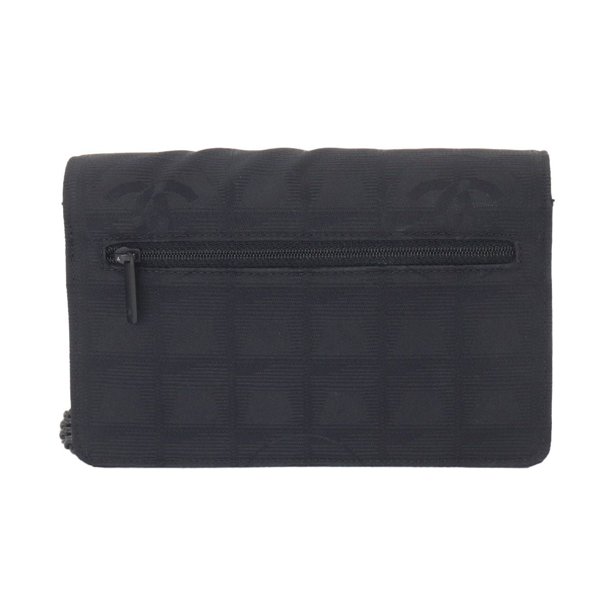 Chanel New Travel Line Chain Wallet Nylon Jacquard Leather Black — view 3
