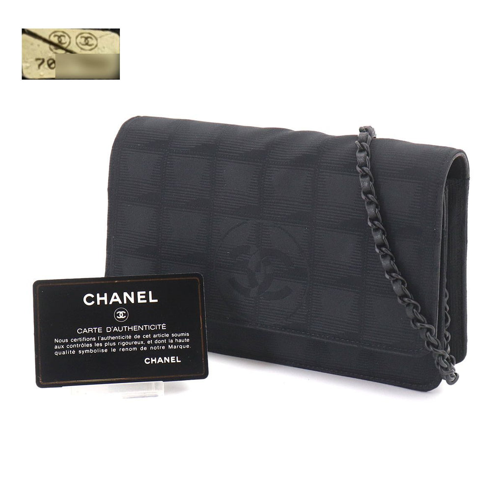 Chanel New Travel Line Chain Wallet Nylon Jacquard Leather Black — view 2