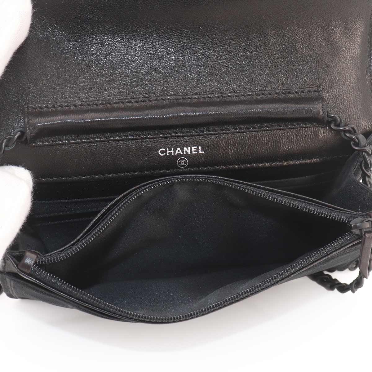 Chanel New Travel Line Chain Wallet Nylon Jacquard Leather Black — view 8