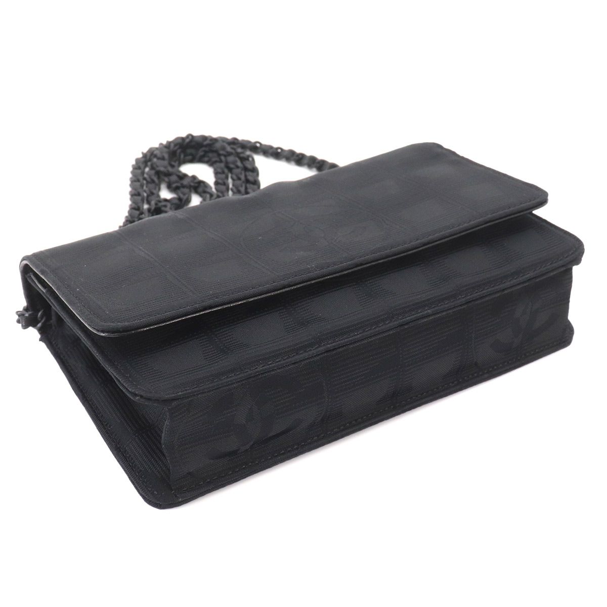 Chanel New Travel Line Chain Wallet Nylon Jacquard Leather Black — view 5