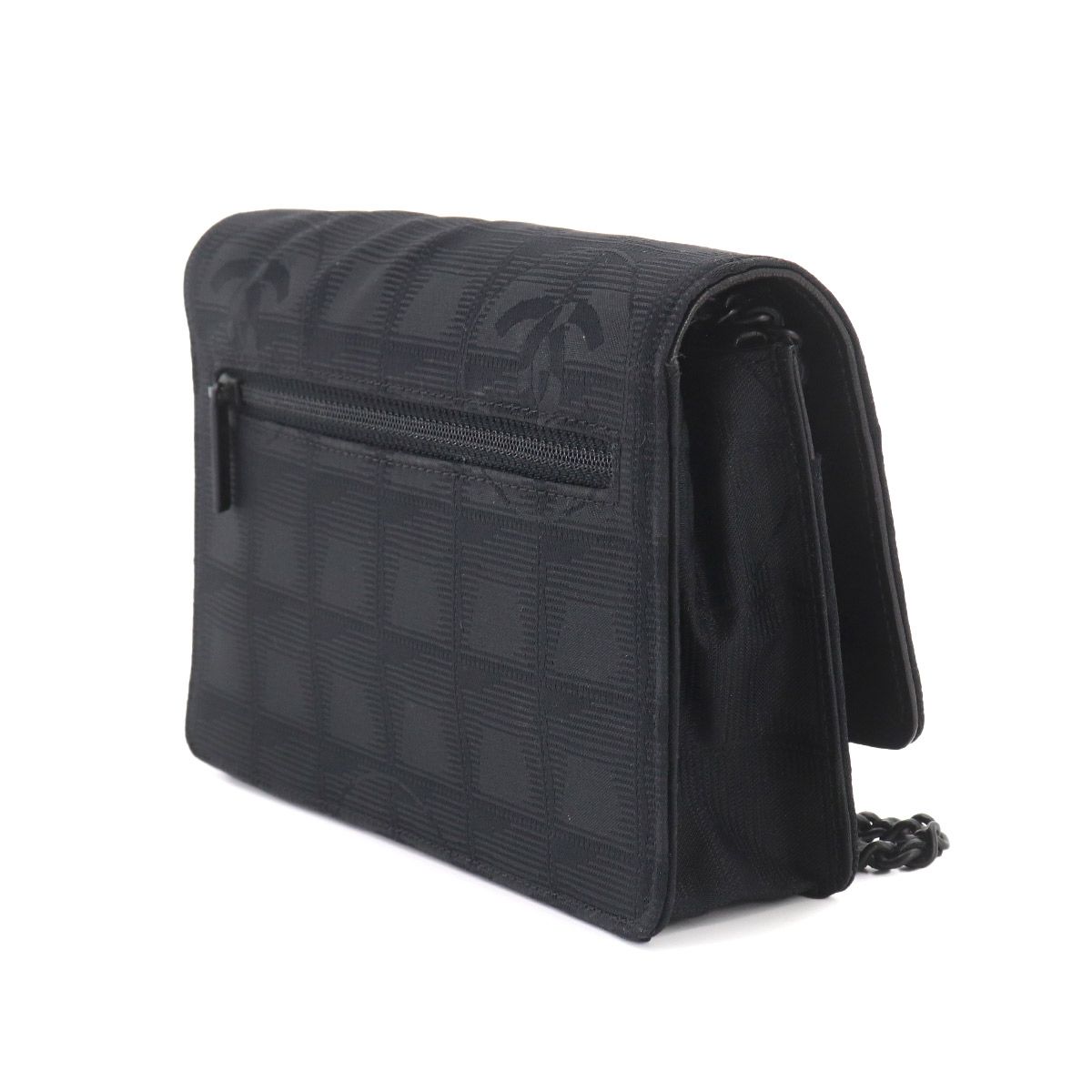 Chanel New Travel Line Chain Wallet Nylon Jacquard Leather Black — view 4