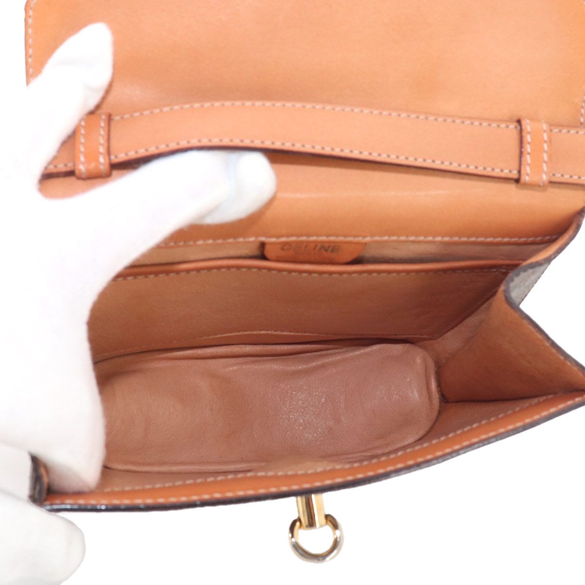 Celine Macadam Shoulder Bag Leather Brown Gold Vintage — view 7