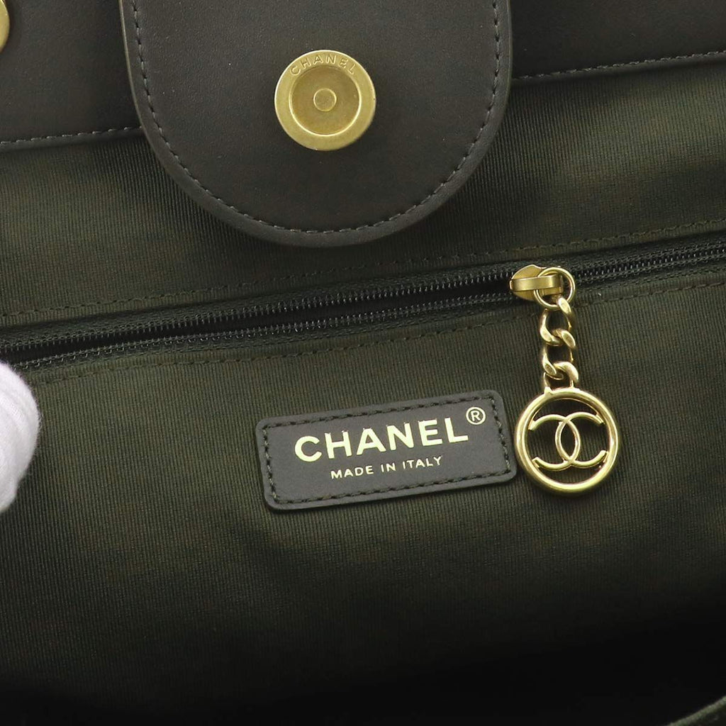 Chanel Deauville GM 2-Way Tote Chain Shoulder Bag Leather Khaki — view 8