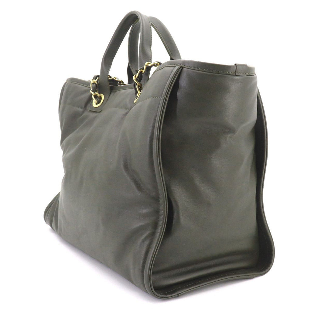 Chanel Deauville GM 2-Way Tote Chain Shoulder Bag Leather Khaki — view 4