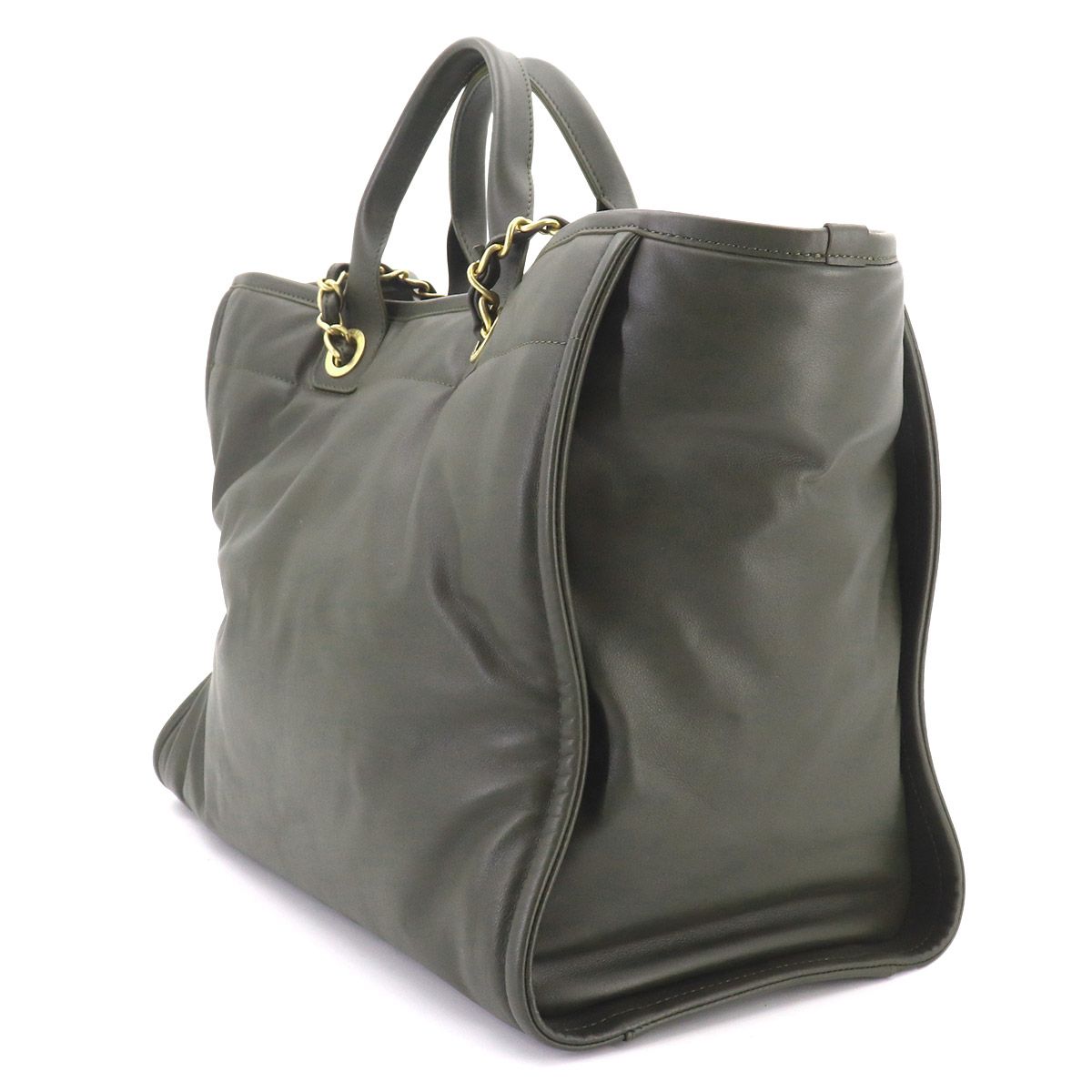 Chanel Deauville GM 2-Way Tote Chain Shoulder Bag Leather Khaki — view 4