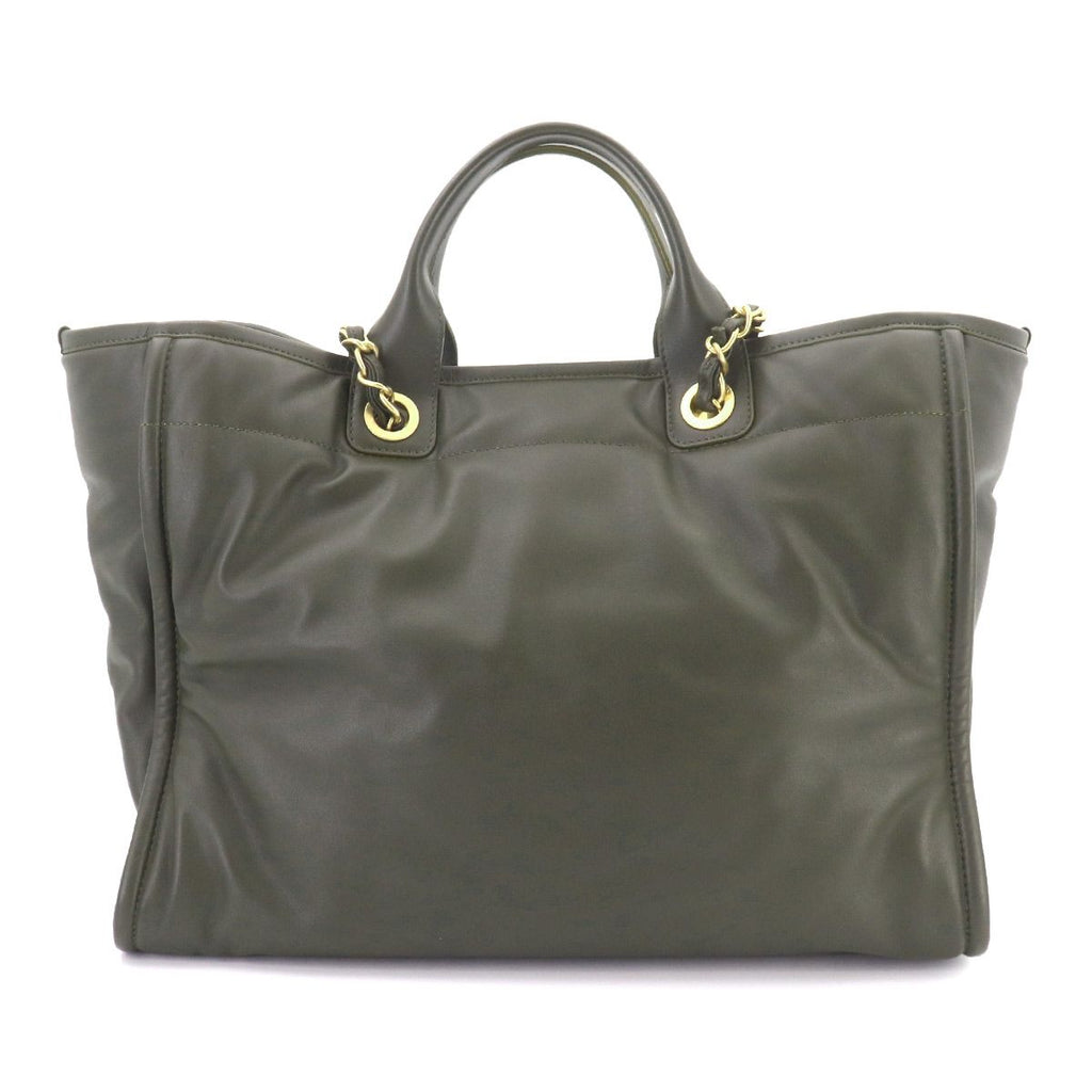 Chanel Deauville GM 2-Way Tote Chain Shoulder Bag Leather Khaki — view 3