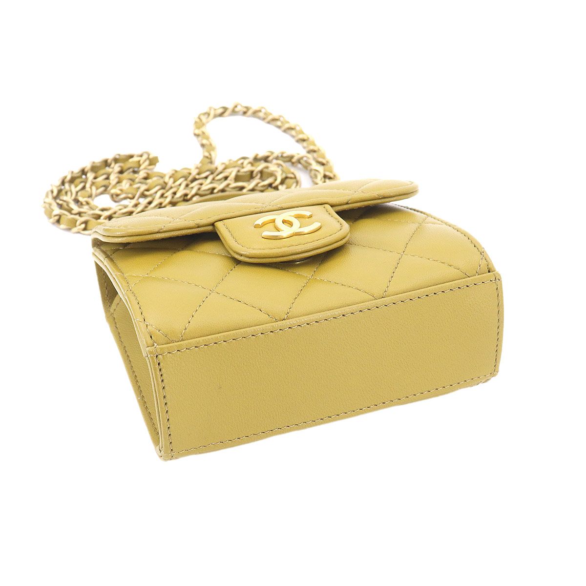 Chanel Quilted Mini Chain Shoulder Bag Lambskin Green Gold — view 5