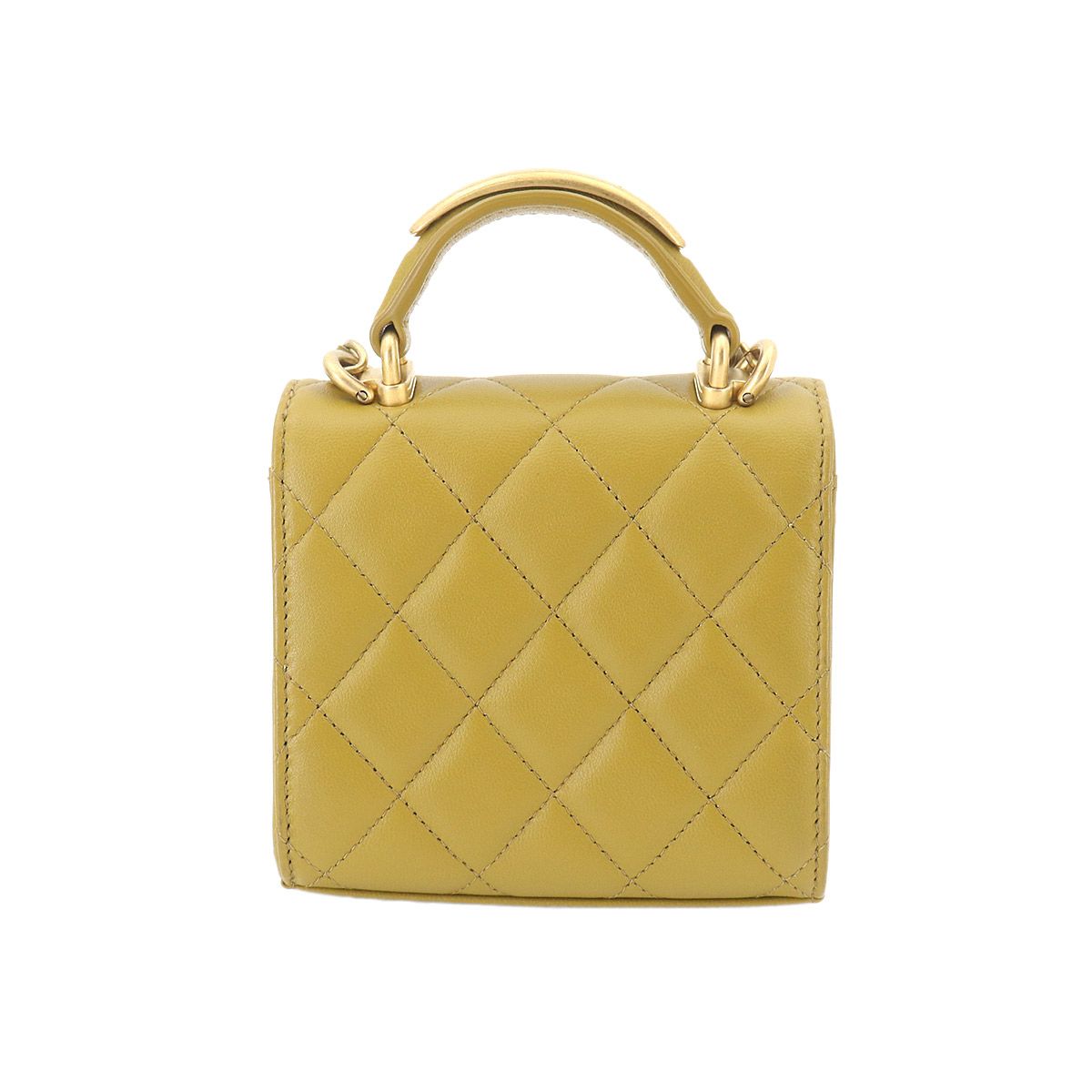 Chanel Quilted Mini Chain Shoulder Bag Lambskin Green Gold — view 3