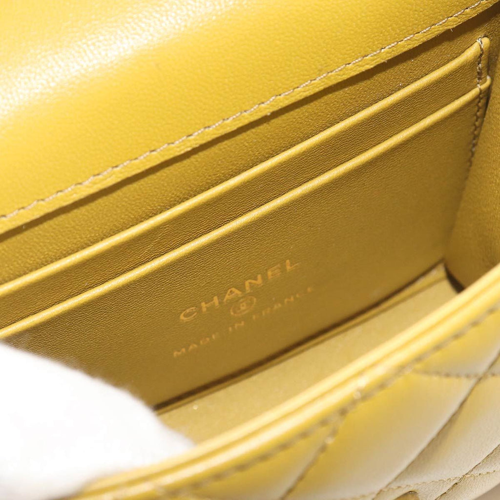 Chanel Quilted Mini Chain Shoulder Bag Lambskin Green Gold — view 8