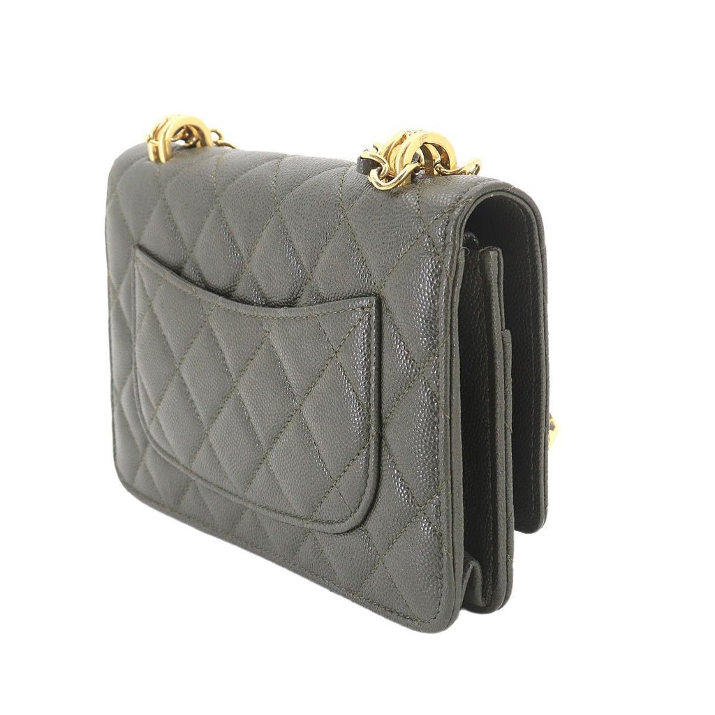 Chanel Quilted Chain Wallet Leather Green Gold — view 3
