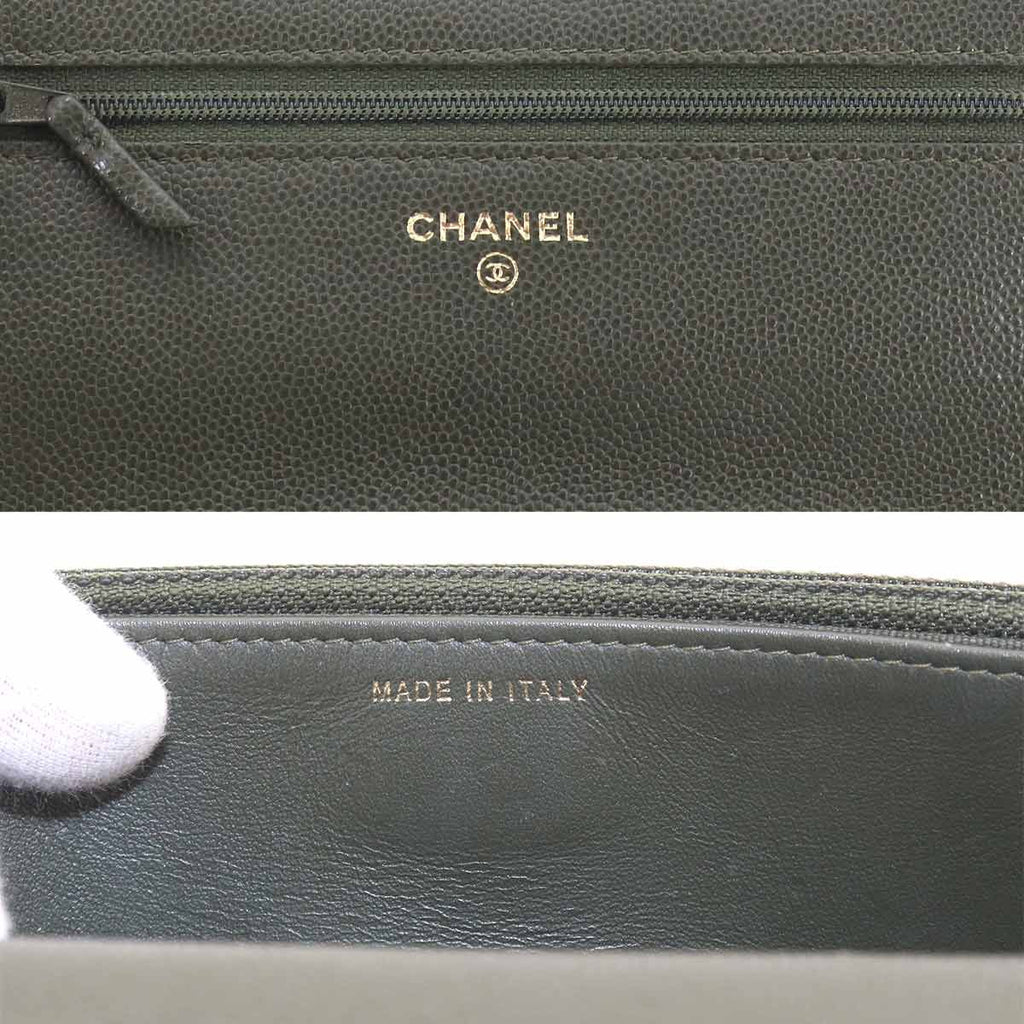 Chanel Quilted Chain Wallet Leather Green Gold — view 9