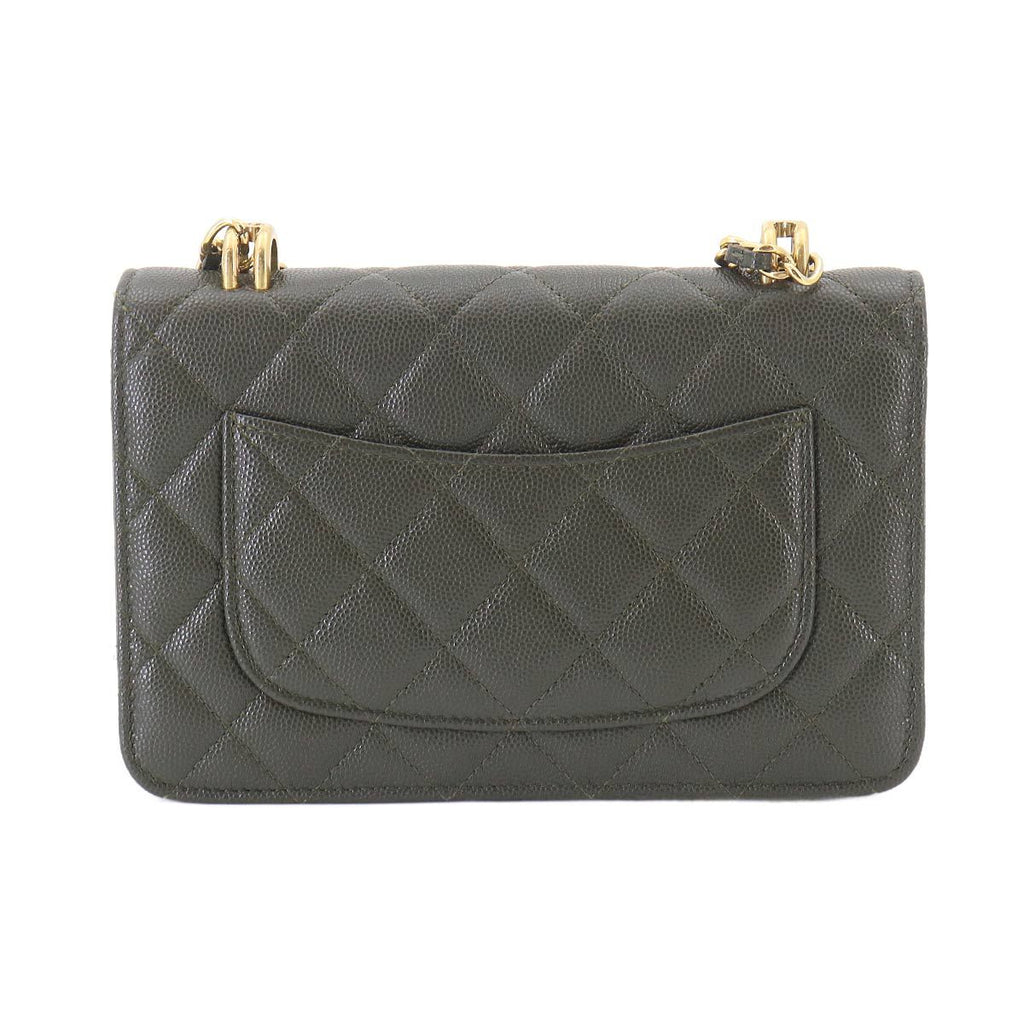 Chanel Quilted Chain Wallet Leather Green Gold — view 2