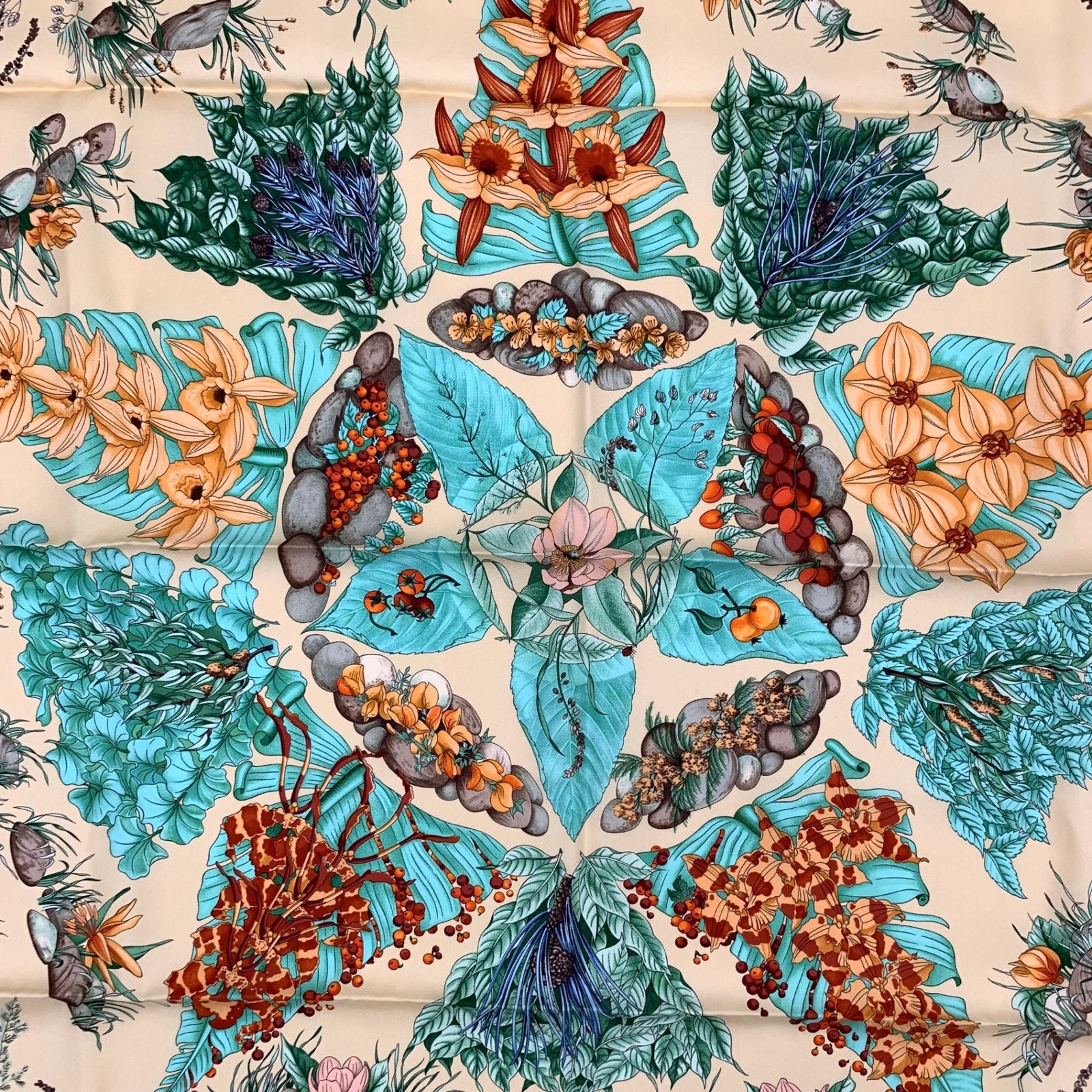 Hermes Carre 90 Pythagore Pythagoras Yellow Multicolor Silk Scarf — view 6
