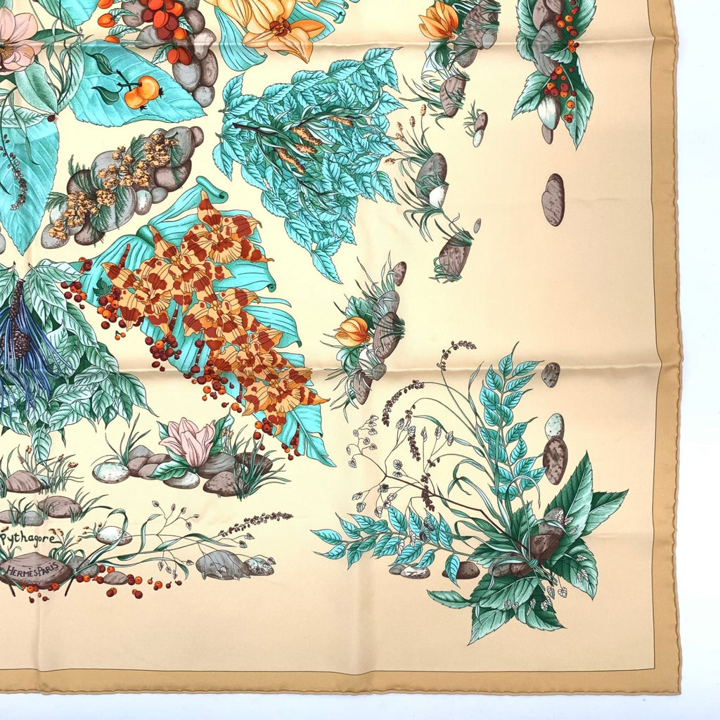 Hermes Carre 90 Pythagore Pythagoras Yellow Multicolor Silk Scarf — view 4