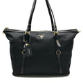 Prada Nylon Tessuto Logo Saffiano Leather Tote Shoulder Bag Black