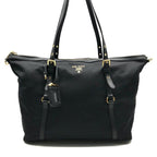Prada Nylon Tessuto Logo Saffiano Leather Tote Shoulder Bag Black