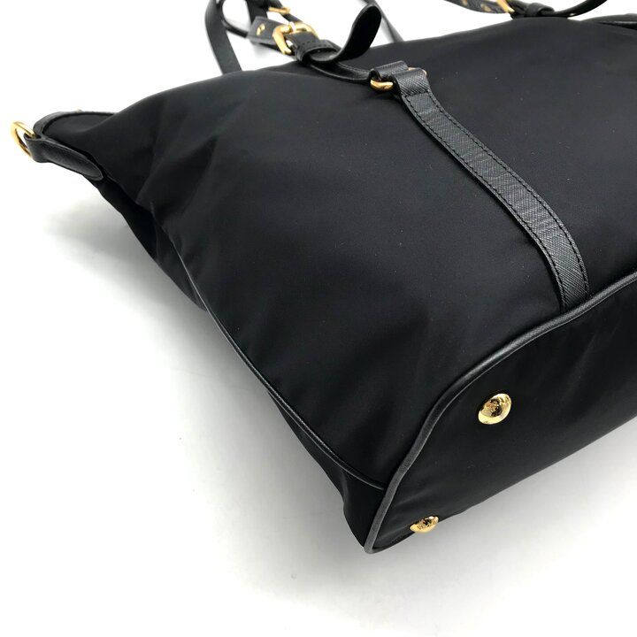 Prada Nylon Tessuto Logo Saffiano Leather Tote Shoulder Bag Black — view 5
