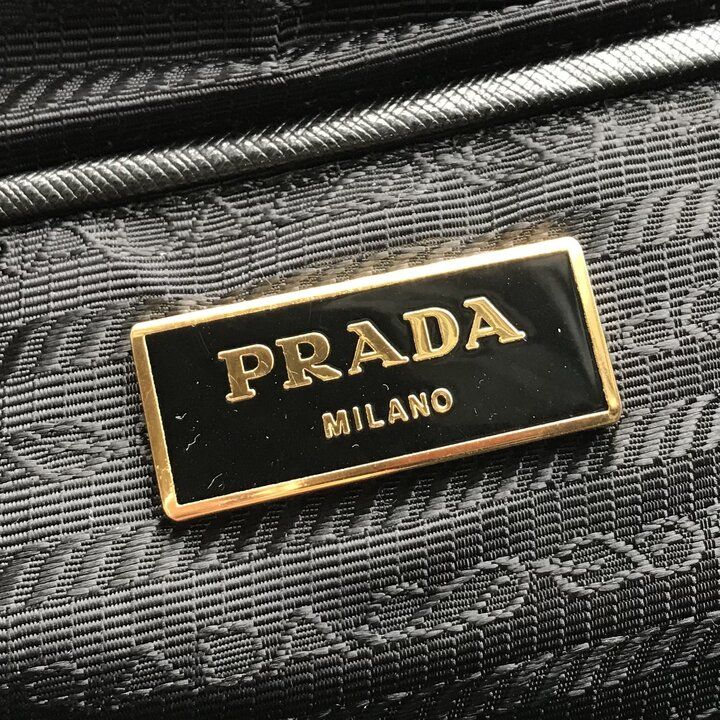 Prada Nylon Tessuto Logo Saffiano Leather Tote Shoulder Bag Black — view 9