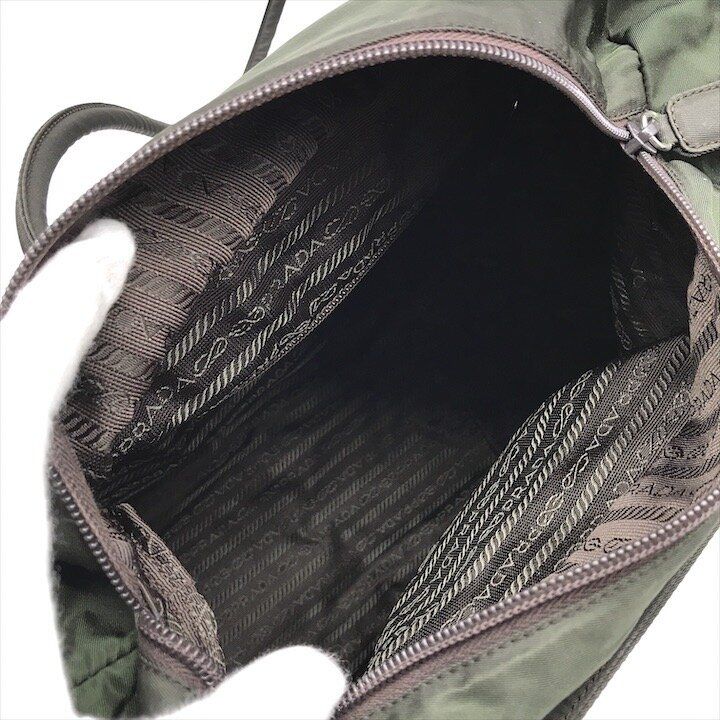 Prada Triangle Logo Nylon Tessuto Tote Khaki Purse Y2k — view 8