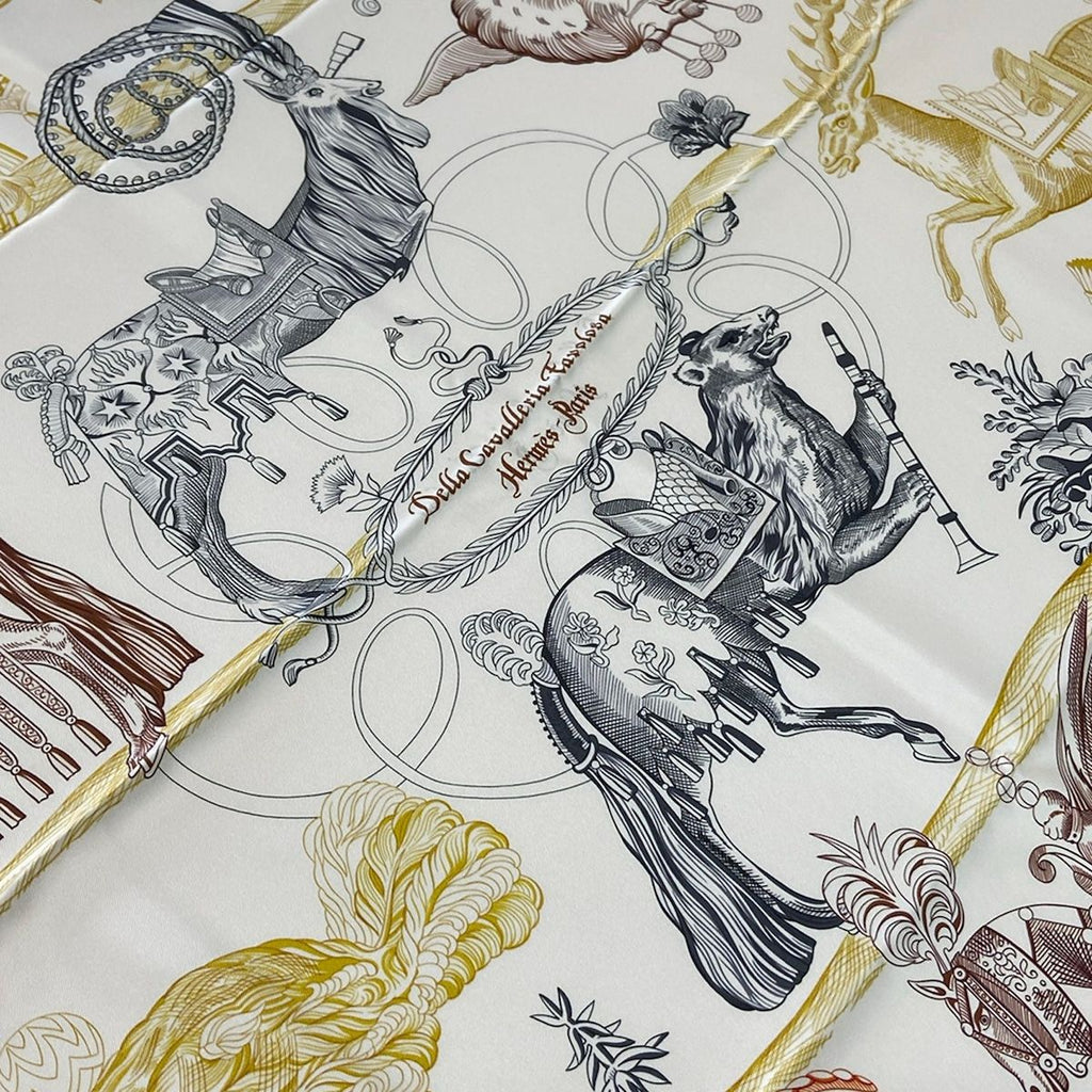 Hermes Scarf Carre 90 Ivory Yellow Multi Della Cavalleria Favolosa — view 4