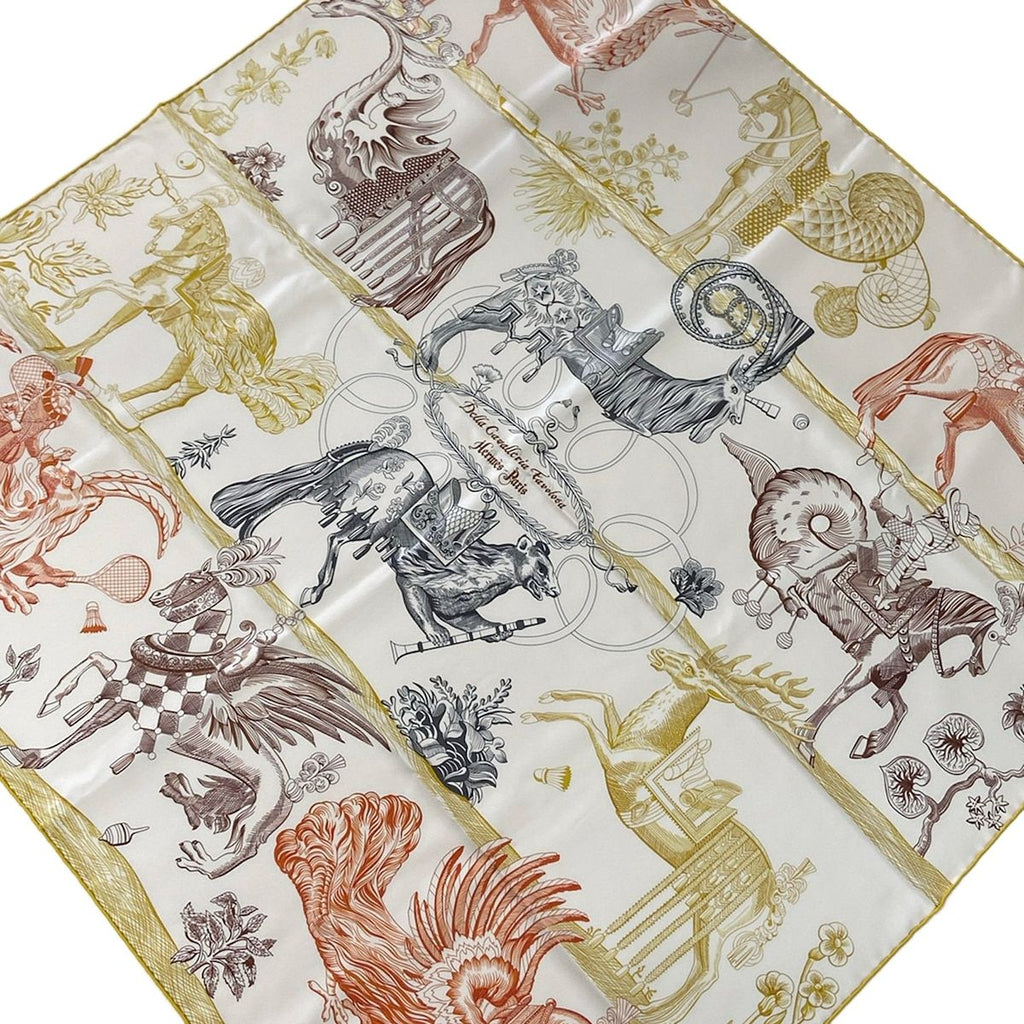Hermes Scarf Carre 90 Ivory Yellow Multi Della Cavalleria Favolosa