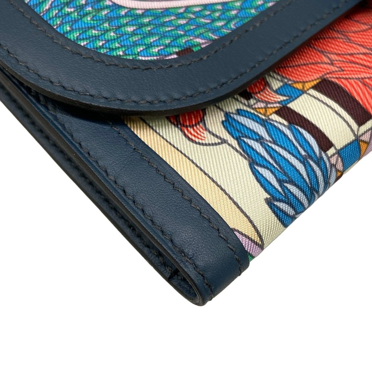 Hermes Coin Case Avec Soie Compact Blue Deplus Animapolis Silver Silk — view 6