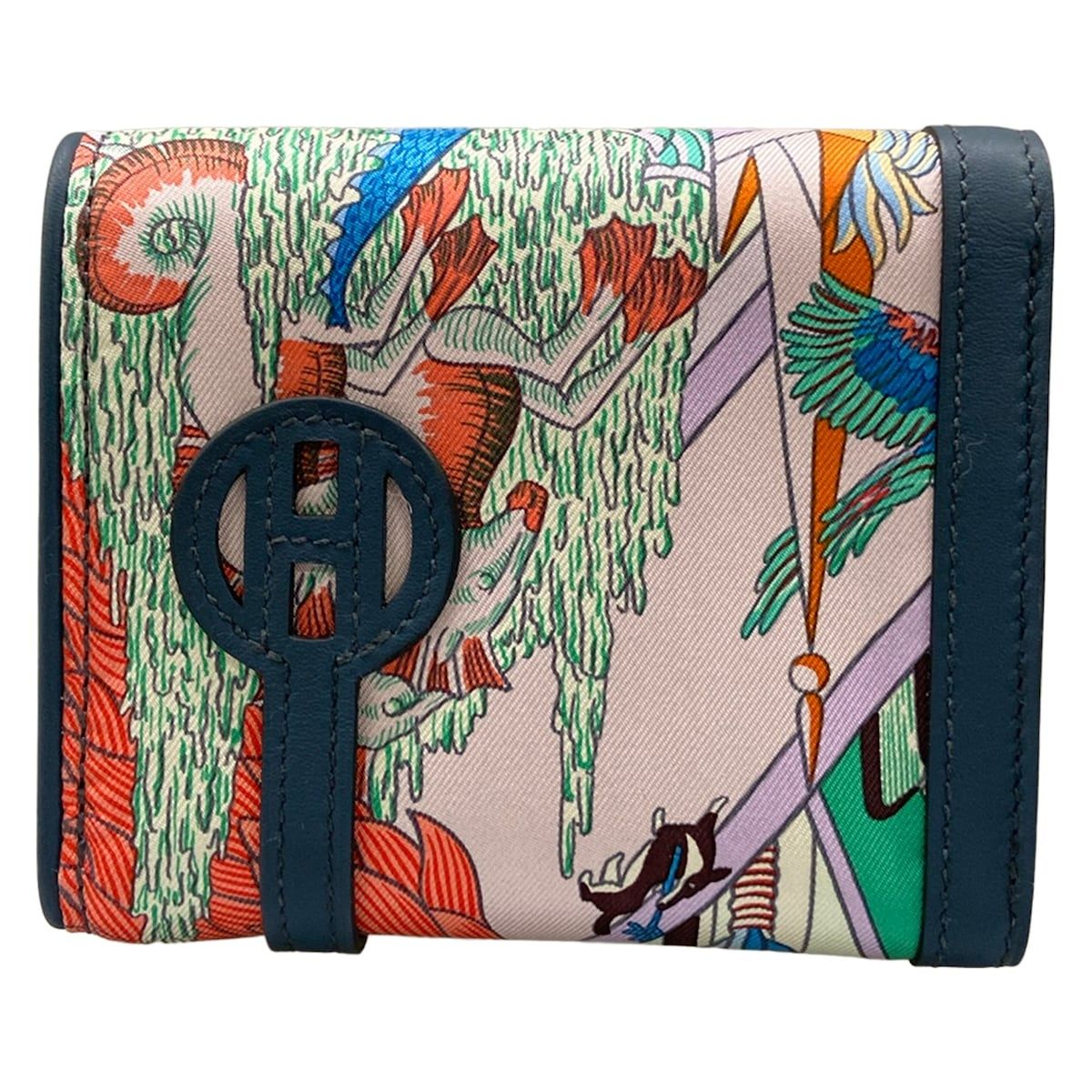 Hermes Coin Case Avec Soie Compact Blue Deplus Animapolis Silver Silk — view 2