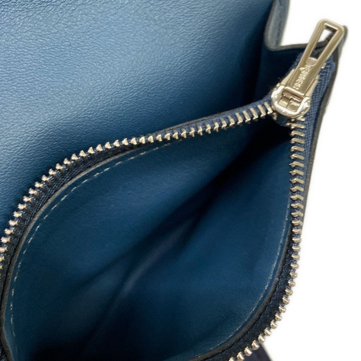 Hermes Coin Case Avec Soie Compact Blue Deplus Animapolis Silver Silk — view 4