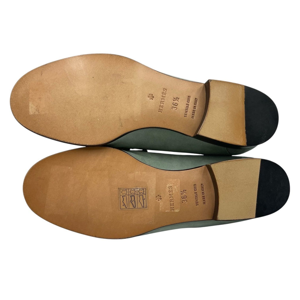 Hermes Loafers Suede Leather Moccasins Constance Mint Green — view 9
