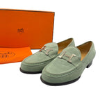 Hermes Loafers Suede Leather Moccasins Constance Mint Green