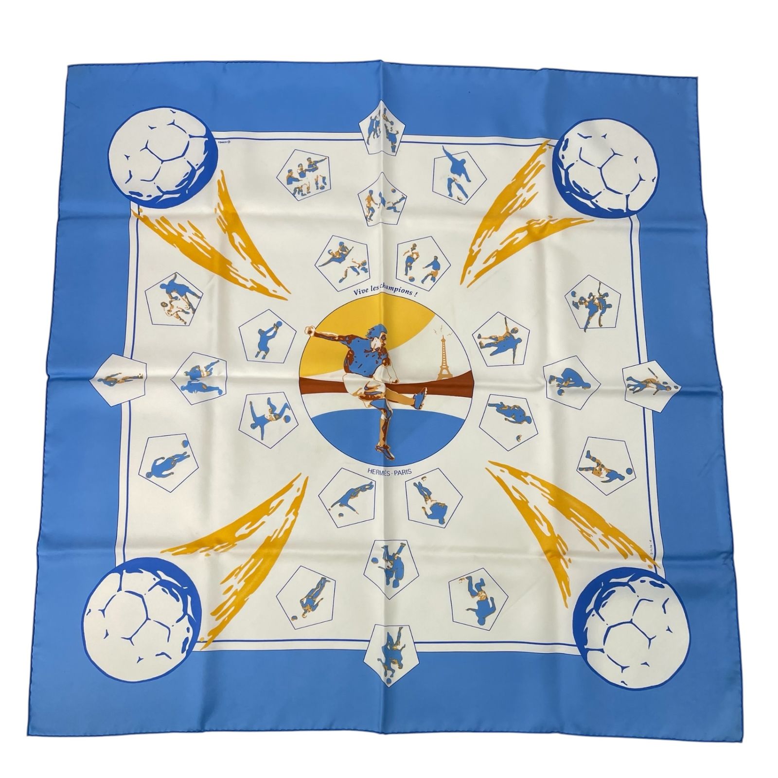 Hermes Scarf Silk Carre 90 Vive les Champions! Viva Soccer Blue