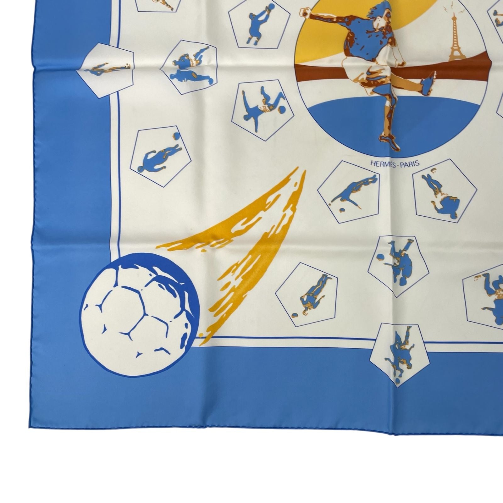 Hermes Scarf Silk Carre 90 Vive les Champions! Viva Soccer Blue — view 5