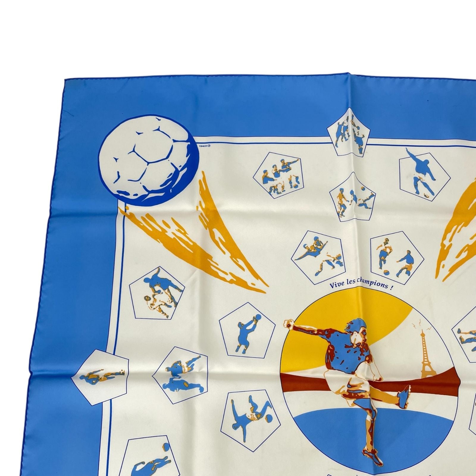Hermes Scarf Silk Carre 90 Vive les Champions! Viva Soccer Blue — view 3