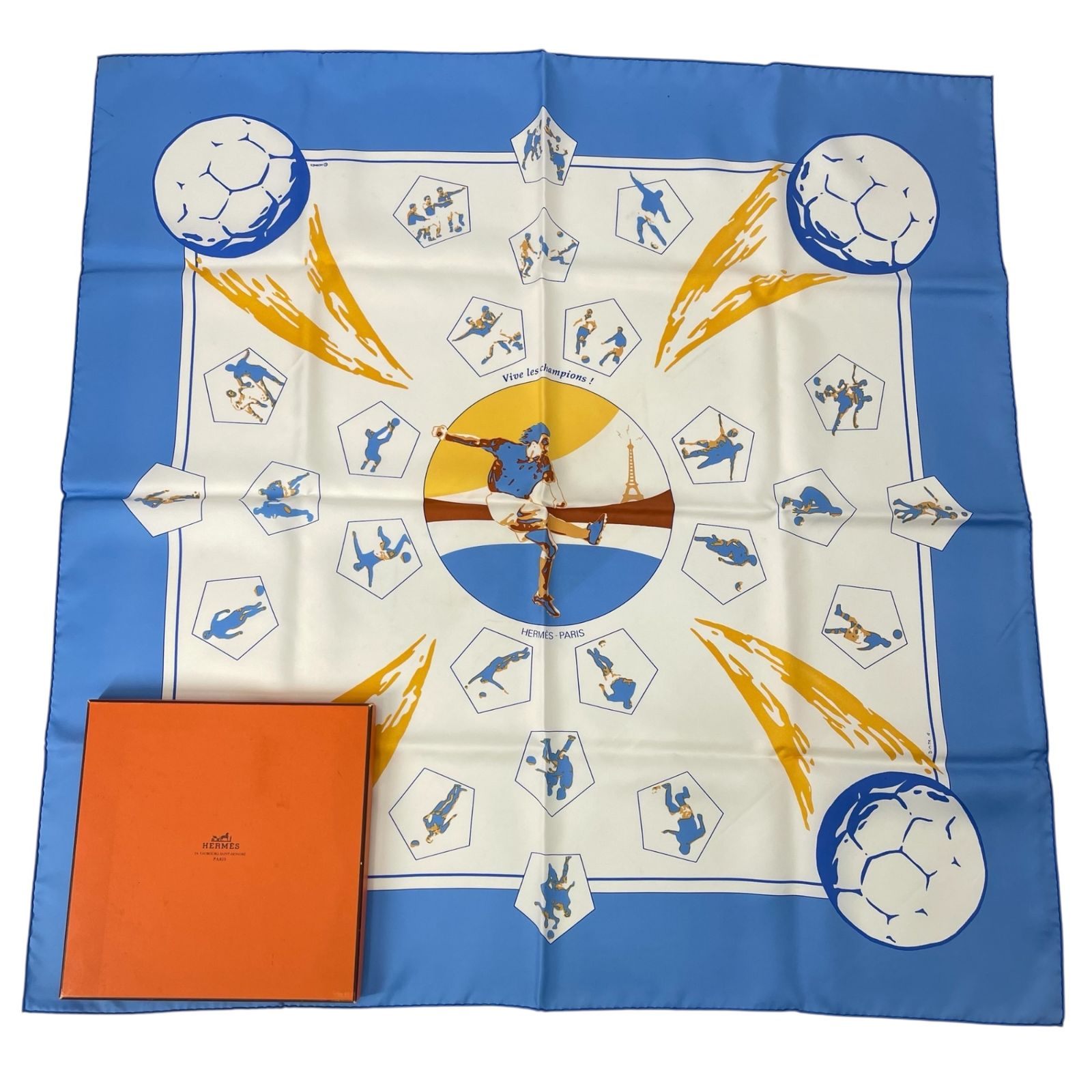 Hermes Scarf Silk Carre 90 Vive les Champions! Viva Soccer Blue — view 2