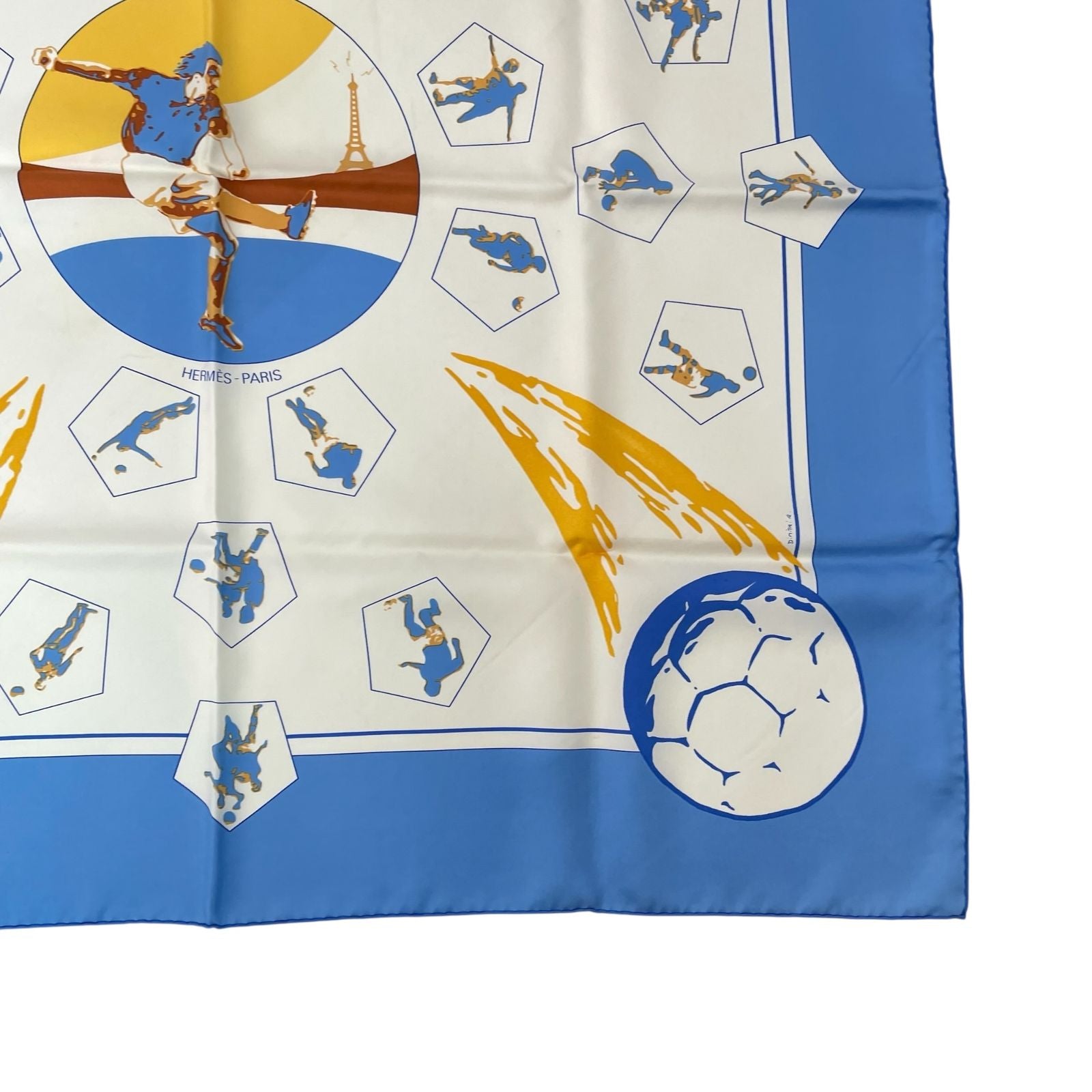 Hermes Scarf Silk Carre 90 Vive les Champions! Viva Soccer Blue — view 6