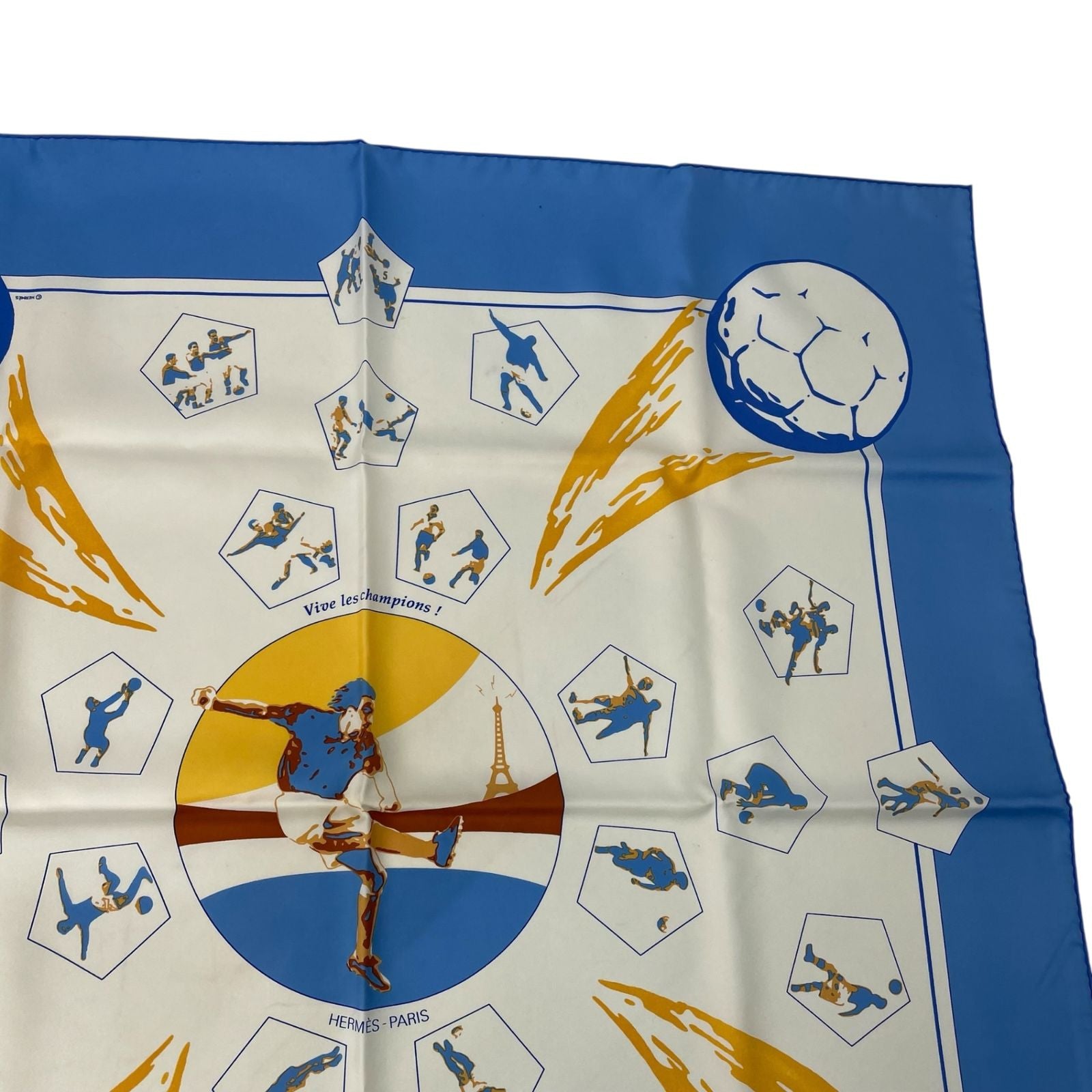 Hermes Scarf Silk Carre 90 Vive les Champions! Viva Soccer Blue — view 4