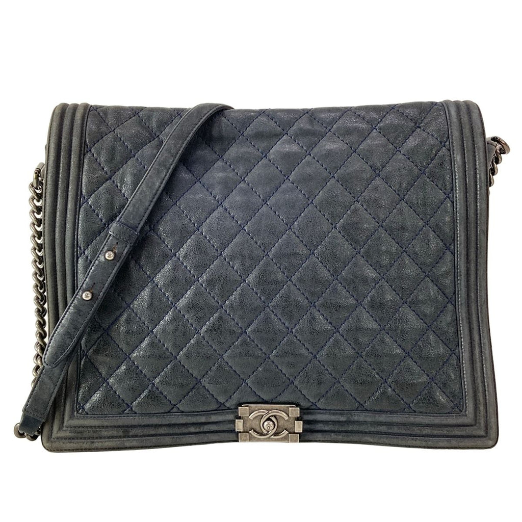 Chanel Shoulder Bag Paris Dallas Boy Dark Navy Chain Vintage Silver Leather