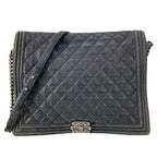 Chanel Shoulder Bag Paris Dallas Boy Dark Navy Chain Vintage Silver Leather