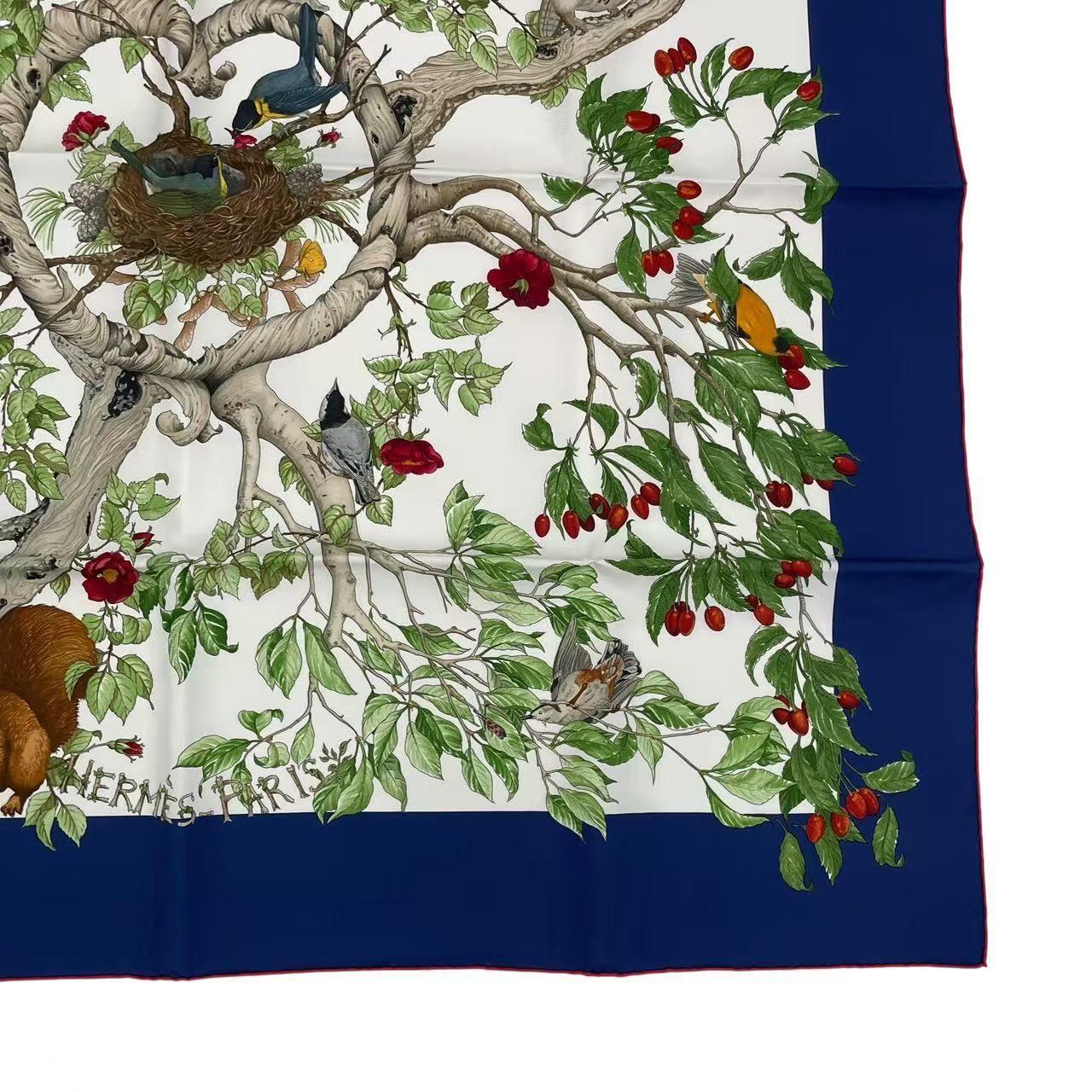 Hermes Carre 90 AU Coeur Des Bois in the Forest Scarf Silk Navy — view 6